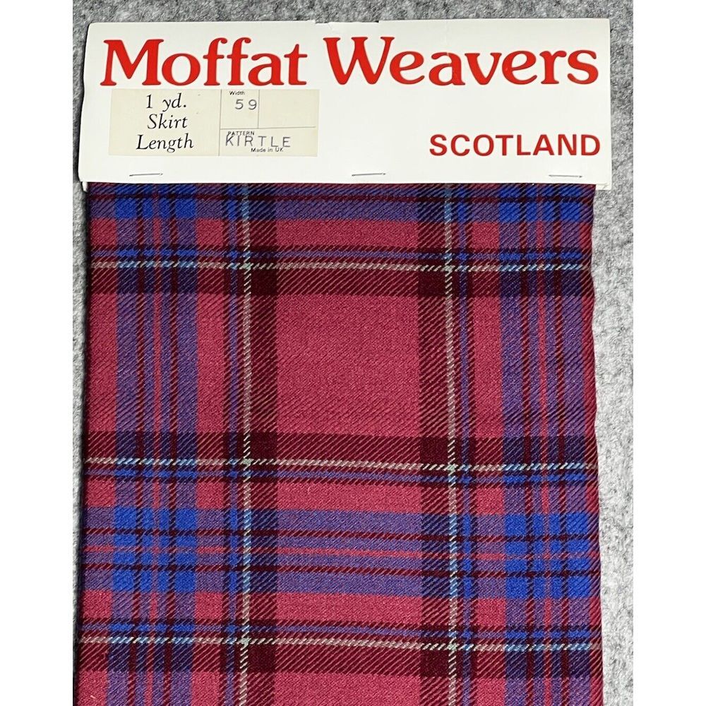 Moffat Weavers Fabric 1 yd Skirt Wool  Tartan Red‎ Plaid Kirtle UK Scotland VTG